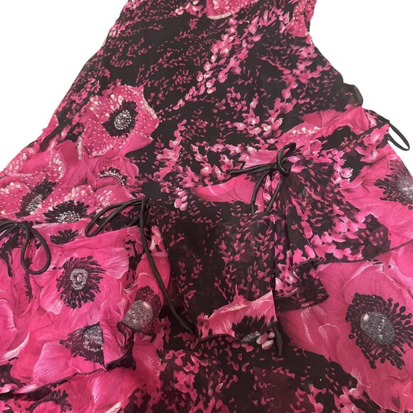 Lexus Women's Pink Black Silk Double Straps Floral Beaded Long Dress Size UK 10 - Picture 4 of 12